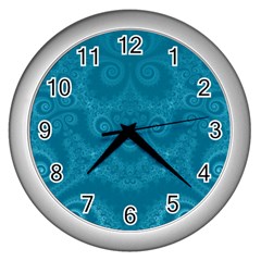 Cerulean Blue Spirals Wall Clock (silver) by SpinnyChairDesigns