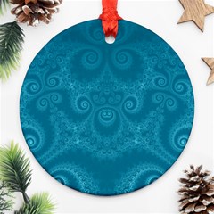 Cerulean Blue Spirals Round Ornament (two Sides) by SpinnyChairDesigns