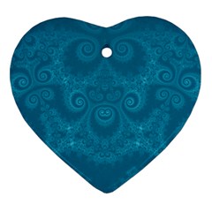 Cerulean Blue Spirals Heart Ornament (two Sides) by SpinnyChairDesigns