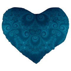 Cerulean Blue Spirals Large 19  Premium Heart Shape Cushions by SpinnyChairDesigns