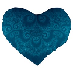 Cerulean Blue Spirals Large 19  Premium Flano Heart Shape Cushions by SpinnyChairDesigns