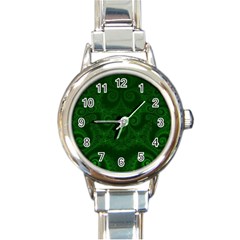 Emerald Green Spirals Round Italian Charm Watch by SpinnyChairDesigns