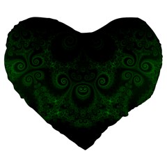 Emerald Green Spirals Large 19  Premium Flano Heart Shape Cushions by SpinnyChairDesigns