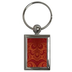 Red And Gold Spirals Key Chain (rectangle) by SpinnyChairDesigns