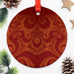 Red And Gold Spirals Round Ornament (two Sides) by SpinnyChairDesigns