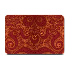 Red And Gold Spirals Small Doormat  by SpinnyChairDesigns