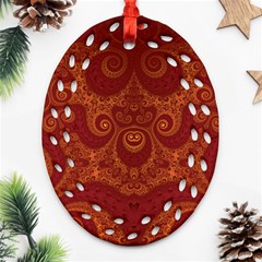 Red And Gold Spirals Ornament (oval Filigree) by SpinnyChairDesigns