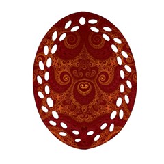 Red And Gold Spirals Oval Filigree Ornament (two Sides) by SpinnyChairDesigns