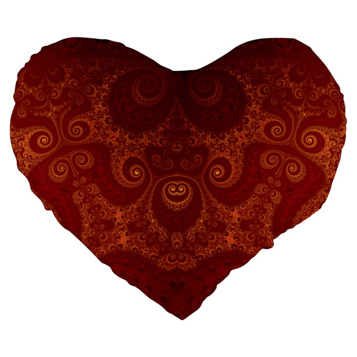 Red and Gold Spirals Large 19  Premium Heart Shape Cushions