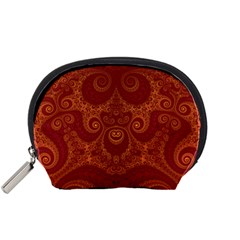 Red And Gold Spirals Accessory Pouch (small) by SpinnyChairDesigns