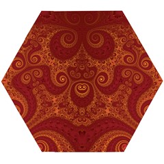 Red And Gold Spirals Wooden Puzzle Hexagon by SpinnyChairDesigns