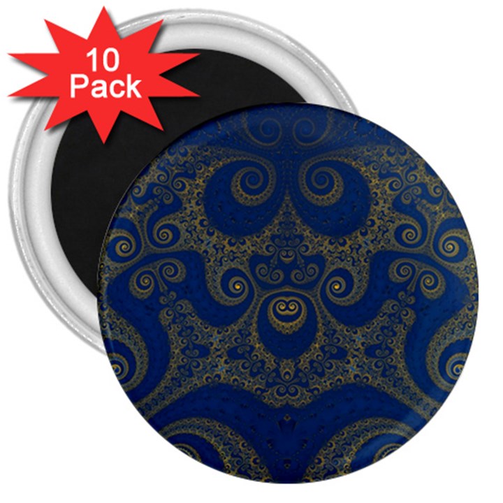 Navy Blue and Gold Swirls 3  Magnets (10 pack) 