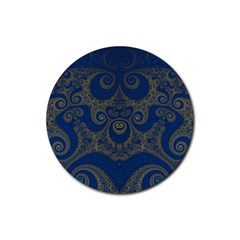 Navy Blue And Gold Swirls Rubber Coaster (round)  by SpinnyChairDesigns