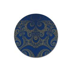 Navy Blue And Gold Swirls Magnet 3  (round) by SpinnyChairDesigns