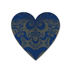 Navy Blue And Gold Swirls Heart Magnet by SpinnyChairDesigns