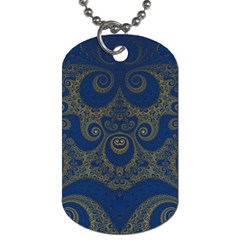 Navy Blue And Gold Swirls Dog Tag (one Side) by SpinnyChairDesigns