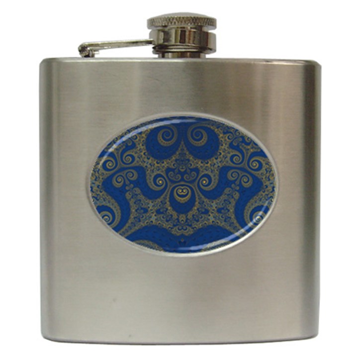 Navy Blue and Gold Swirls Hip Flask (6 oz)