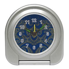 Navy Blue And Gold Swirls Travel Alarm Clock by SpinnyChairDesigns