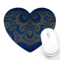 Navy Blue And Gold Swirls Heart Mousepads by SpinnyChairDesigns