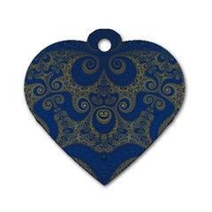 Navy Blue And Gold Swirls Dog Tag Heart (one Side) by SpinnyChairDesigns