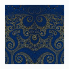 Navy Blue And Gold Swirls Medium Glasses Cloth by SpinnyChairDesigns