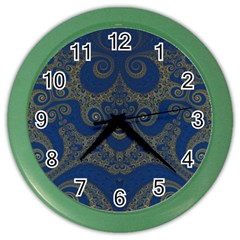 Navy Blue And Gold Swirls Color Wall Clock by SpinnyChairDesigns