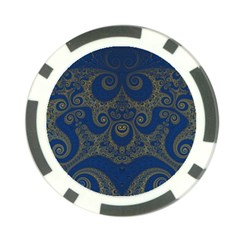 Navy Blue And Gold Swirls Poker Chip Card Guard by SpinnyChairDesigns