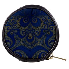 Navy Blue And Gold Swirls Mini Makeup Bag by SpinnyChairDesigns