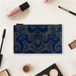 Navy Blue and Gold Swirls Cosmetic Bag (Small) Front