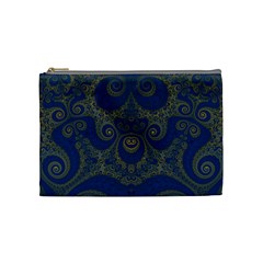 Navy Blue And Gold Swirls Cosmetic Bag (medium) by SpinnyChairDesigns