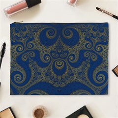 Navy Blue And Gold Swirls Cosmetic Bag (xl) by SpinnyChairDesigns