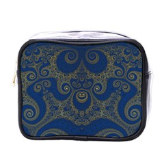 Navy Blue And Gold Swirls Mini Toiletries Bag (one Side) by SpinnyChairDesigns