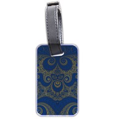 Navy Blue And Gold Swirls Luggage Tag (two Sides) by SpinnyChairDesigns