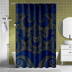 Navy Blue And Gold Swirls Shower Curtain 48  X 72  (small)  by SpinnyChairDesigns