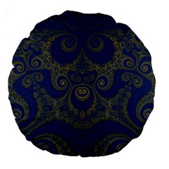 Navy Blue And Gold Swirls Large 18  Premium Round Cushions by SpinnyChairDesigns