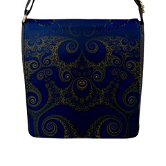 Navy Blue And Gold Swirls Flap Closure Messenger Bag (l) by SpinnyChairDesigns