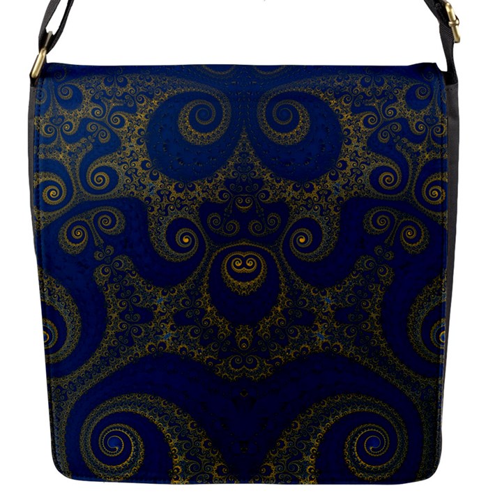 Navy Blue and Gold Swirls Flap Closure Messenger Bag (S)