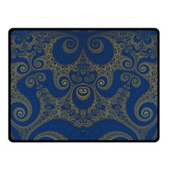 Navy Blue And Gold Swirls Double Sided Fleece Blanket (small)  by SpinnyChairDesigns