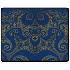 Navy Blue And Gold Swirls Double Sided Fleece Blanket (medium)  by SpinnyChairDesigns