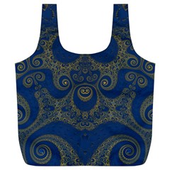 Navy Blue And Gold Swirls Full Print Recycle Bag (xl) by SpinnyChairDesigns