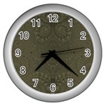 Rustic Green Brown Swirls Wall Clock (Silver) Front