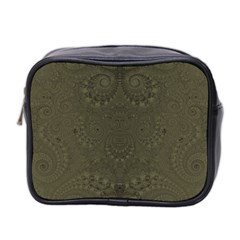 Rustic Green Brown Swirls Mini Toiletries Bag (two Sides) by SpinnyChairDesigns