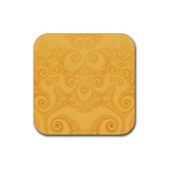 Golden Honey Swirls Rubber Coaster (square)  by SpinnyChairDesigns