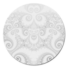 Wedding White Swirls Spirals Magnet 5  (round) by SpinnyChairDesigns