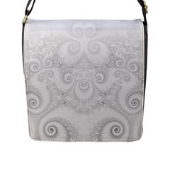 Wedding White Swirls Spirals Flap Closure Messenger Bag (l) by SpinnyChairDesigns