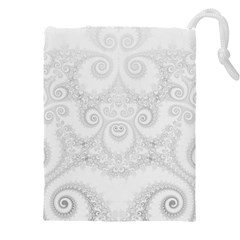 Wedding White Swirls Spirals Drawstring Pouch (5xl) by SpinnyChairDesigns