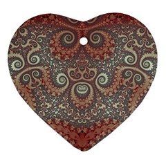 Red And White Color Swirls Ornament (heart) by SpinnyChairDesigns