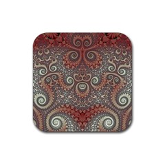 Red And White Color Swirls Rubber Coaster (square)  by SpinnyChairDesigns