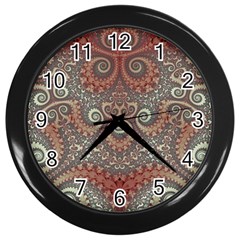 Red And White Color Swirls Wall Clock (black) by SpinnyChairDesigns