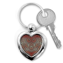 Red And White Color Swirls Key Chain (heart) by SpinnyChairDesigns